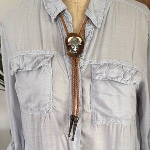 Handmade Agate Bolo Tie W/Bullhead Embellishment